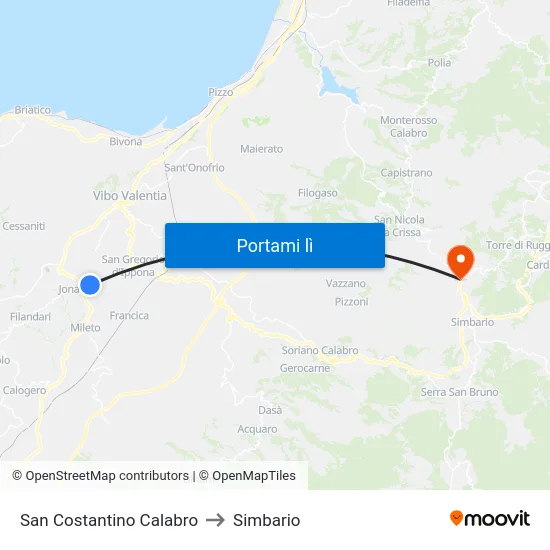 San Costantino Calabro to Simbario map