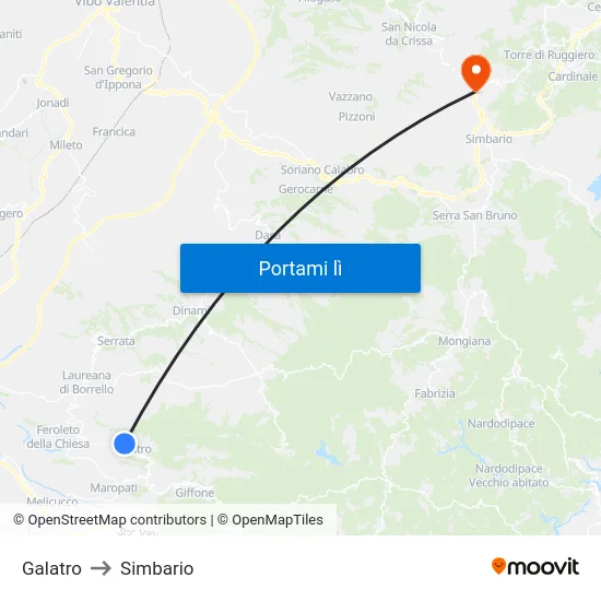 Galatro to Simbario map
