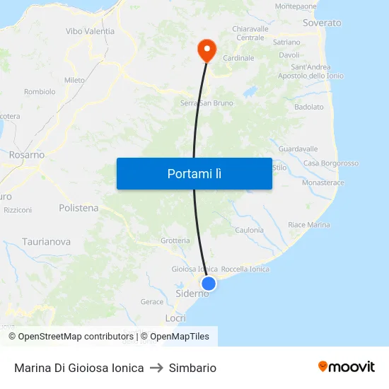 Marina Di Gioiosa Ionica to Simbario map
