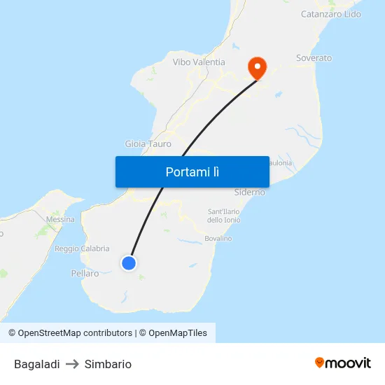 Bagaladi to Simbario map