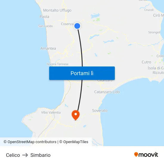 Celico to Simbario map