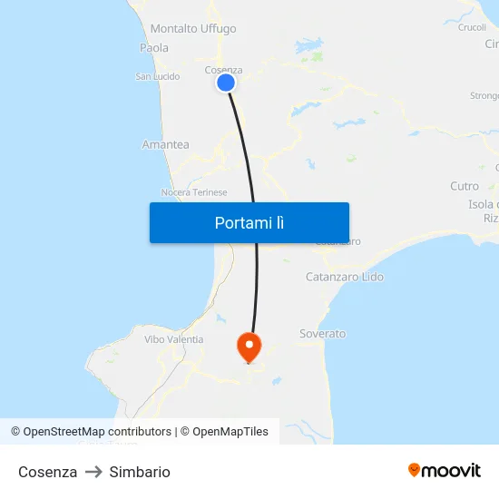Cosenza to Simbario map