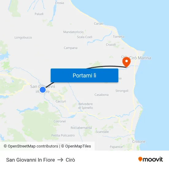 San Giovanni In Fiore to Cirò map