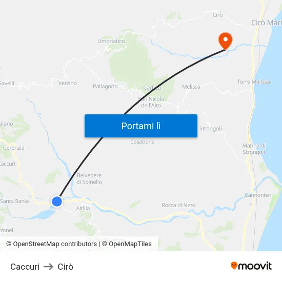 Caccuri to Cirò map