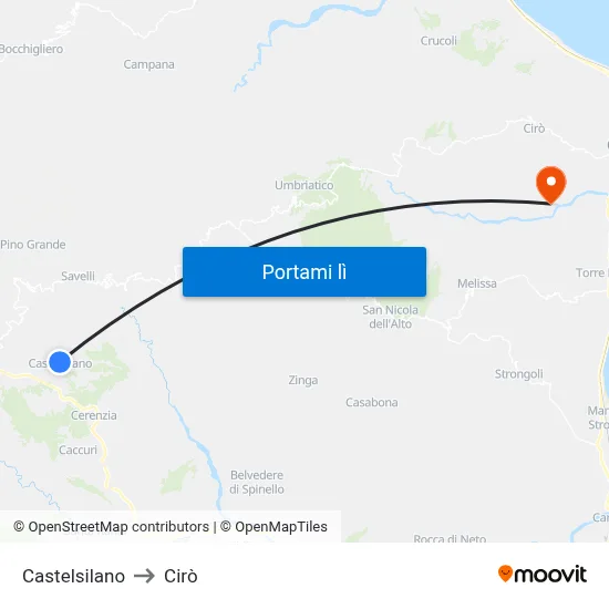 Castelsilano to Cirò map