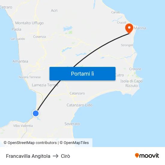 Francavilla Angitola to Cirò map