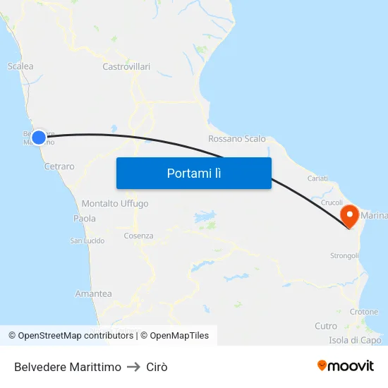 Belvedere Marittimo to Cirò map