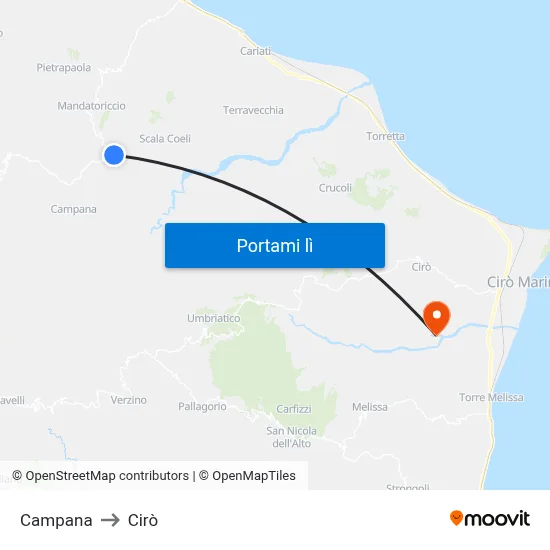 Campana to Cirò map
