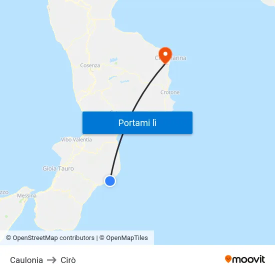 Caulonia to Cirò map