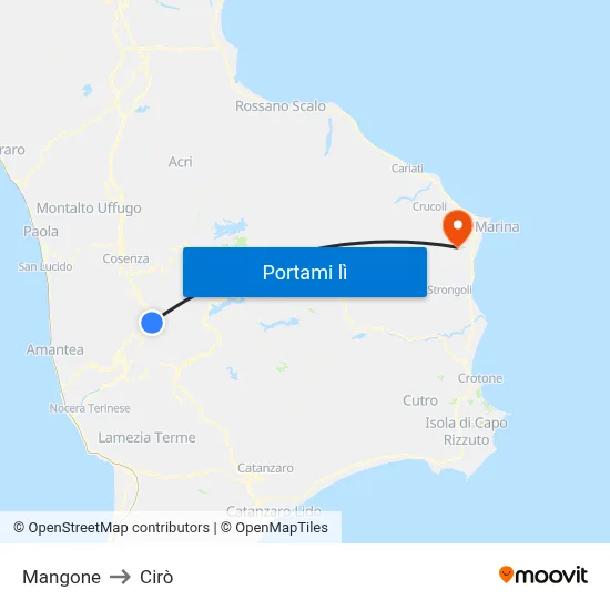 Mangone to Cirò map