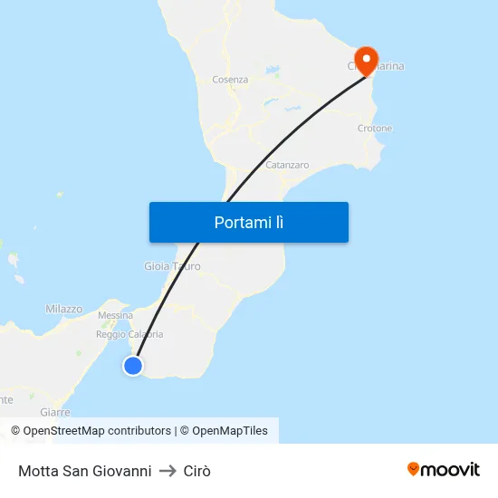 Motta San Giovanni to Cirò map