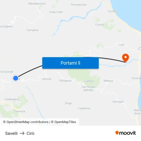 Savelli to Cirò map