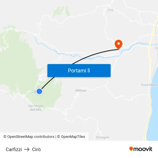 Carfizzi to Cirò map