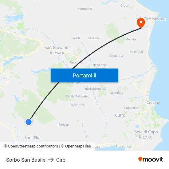 Sorbo San Basile to Cirò map