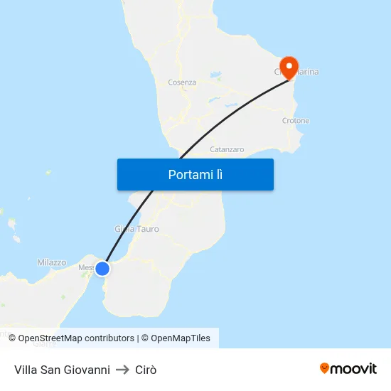 Villa San Giovanni to Cirò map
