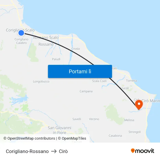 Corigliano-Rossano to Cirò map