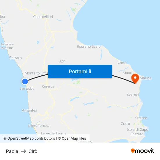 Paola to Cirò map