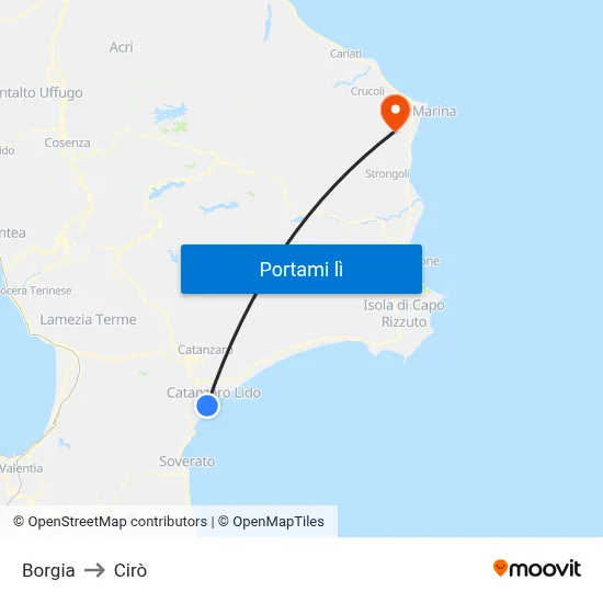 Borgia to Cirò map