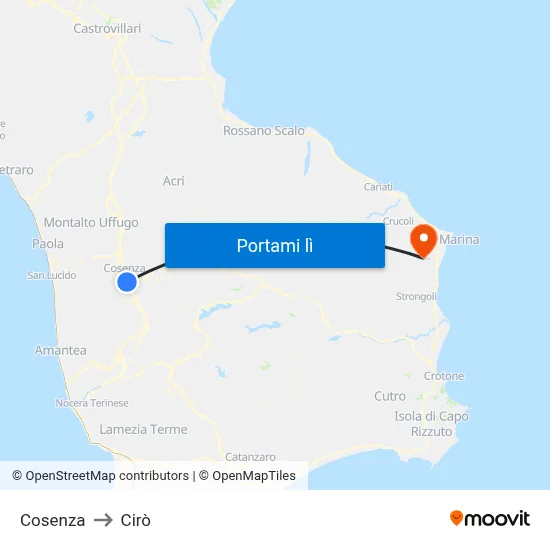 Cosenza to Cirò map