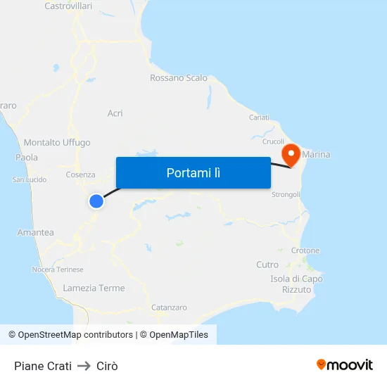 Piane Crati to Cirò map