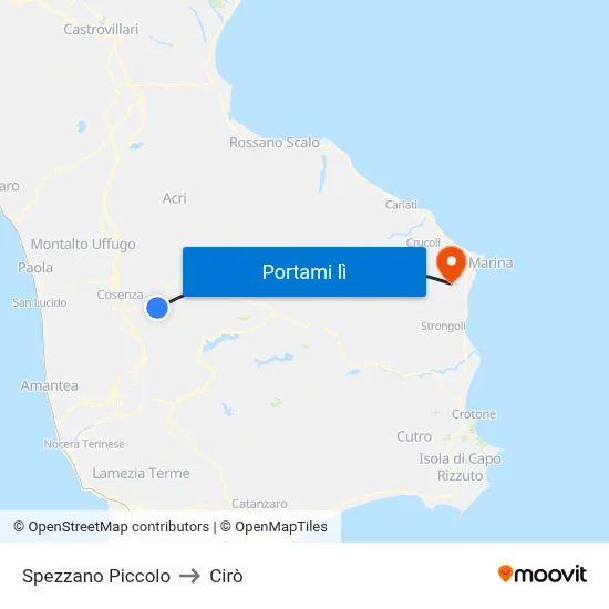 Spezzano Piccolo to Cirò map