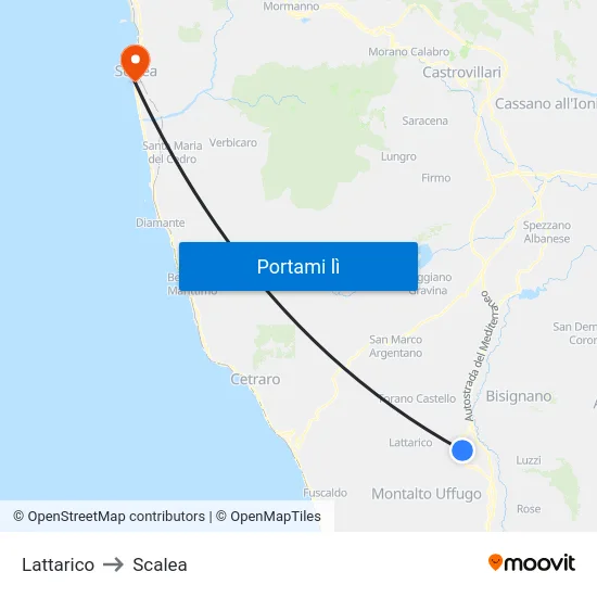 Lattarico to Scalea map