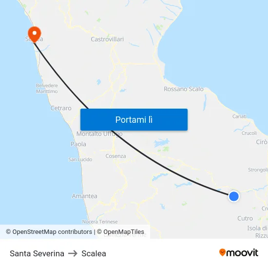 Santa Severina to Scalea map