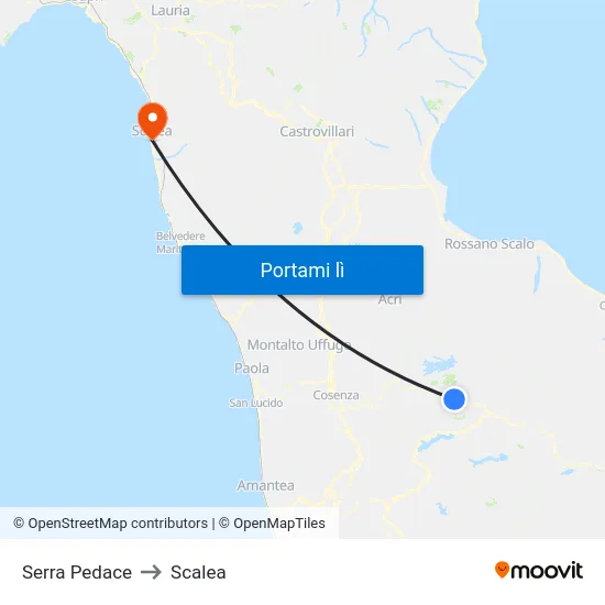 Serra Pedace to Scalea map