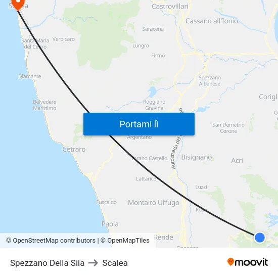 Spezzano Della Sila to Scalea map