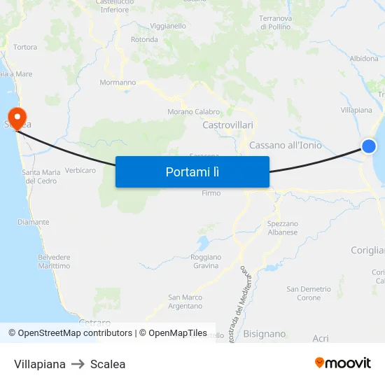 Villapiana to Scalea map