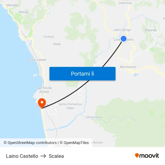 Laino Castello to Scalea map