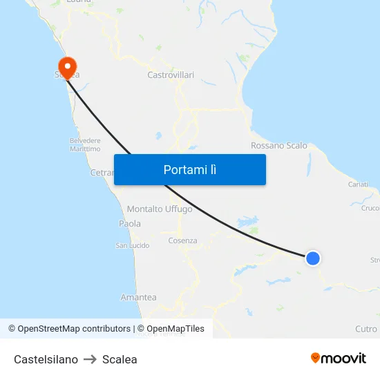 Castelsilano to Scalea map