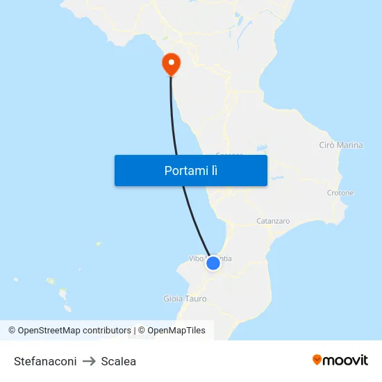 Stefanaconi to Scalea map
