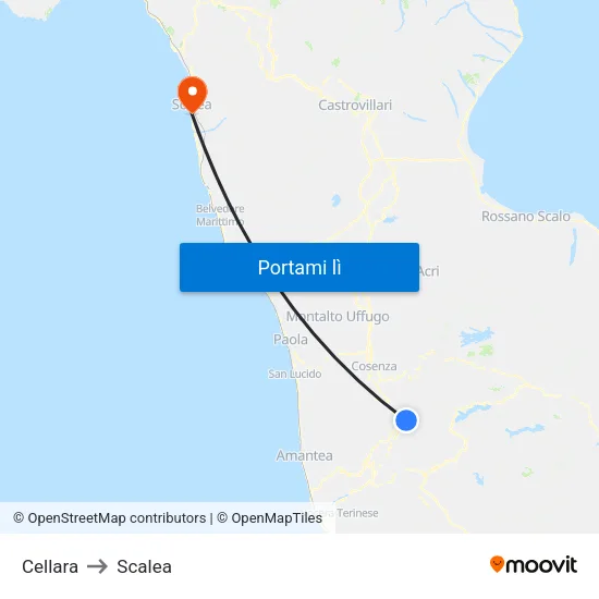 Cellara to Scalea map