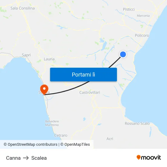 Canna to Scalea map