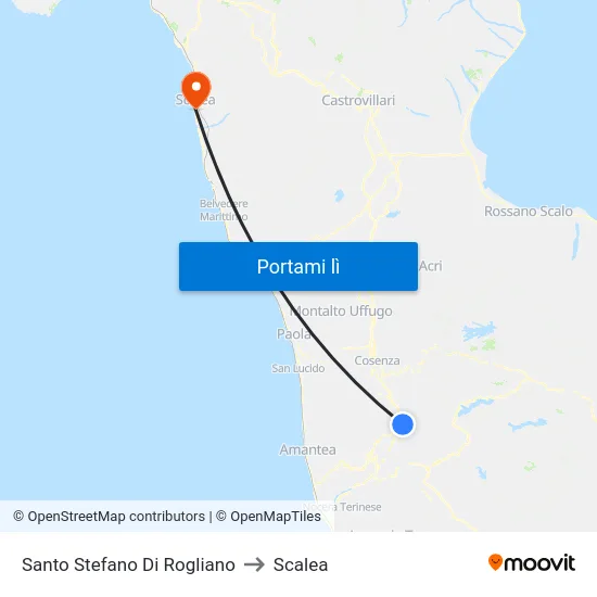 Santo Stefano Di Rogliano to Scalea map