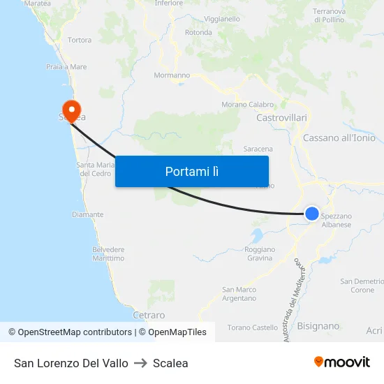 San Lorenzo Del Vallo to Scalea map