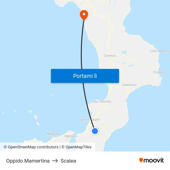 Oppido Mamertina to Scalea map