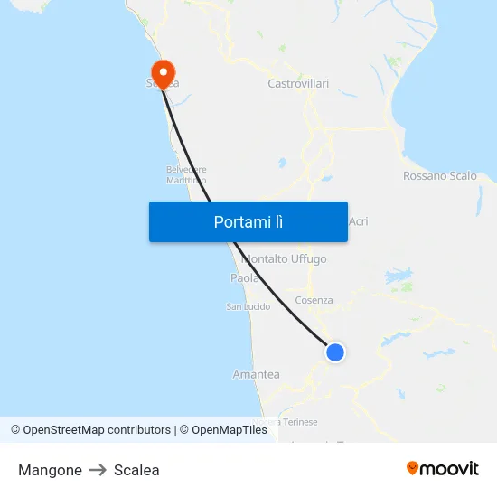 Mangone to Scalea map