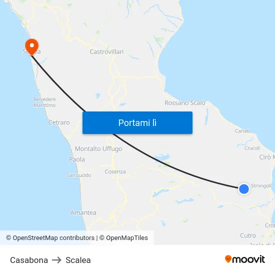 Casabona to Scalea map