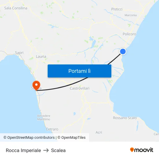 Rocca Imperiale to Scalea map
