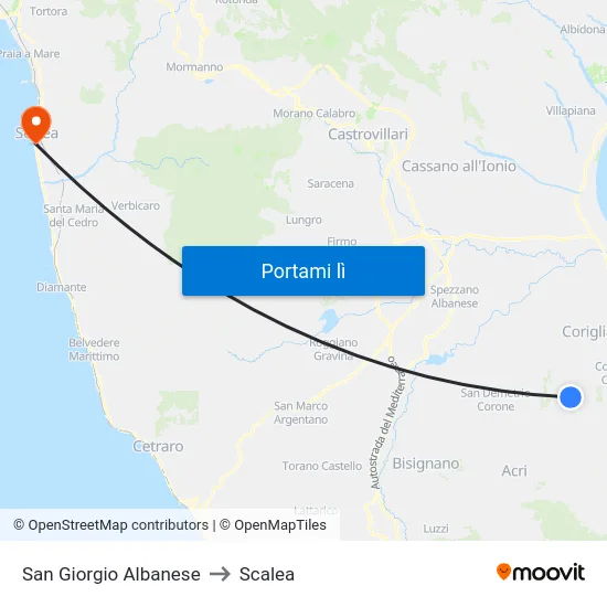 San Giorgio Albanese to Scalea map