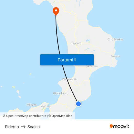 Siderno to Scalea map