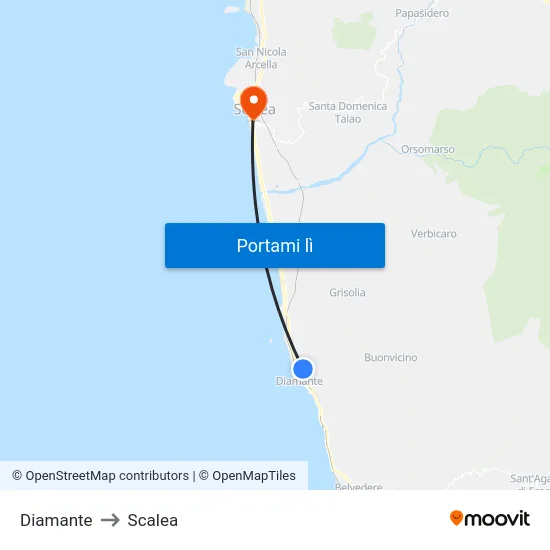 Diamante to Scalea map