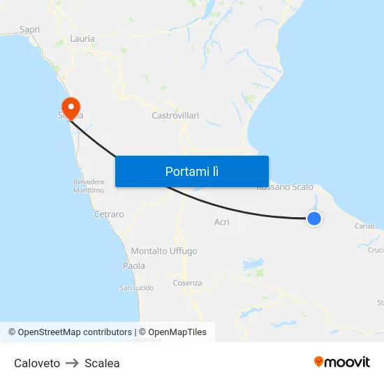Caloveto to Scalea map