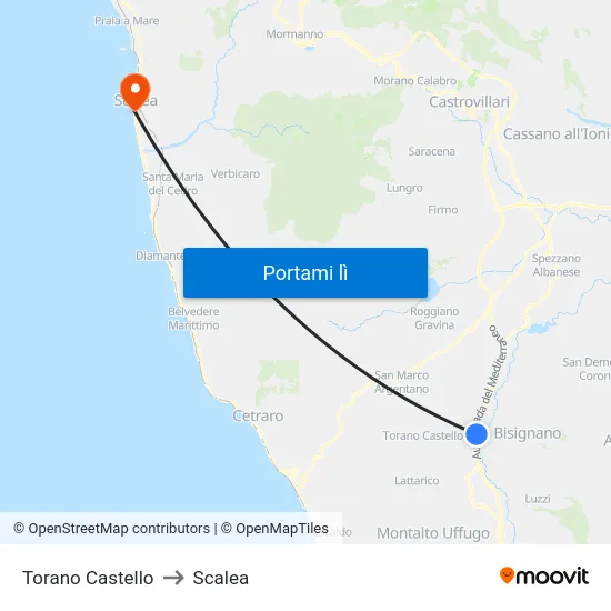 Torano Castello to Scalea map