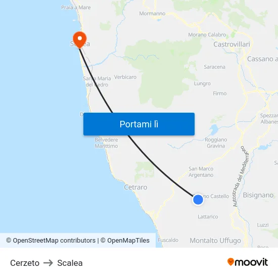 Cerzeto to Scalea map