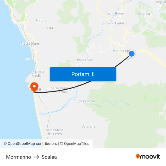Mormanno to Scalea map