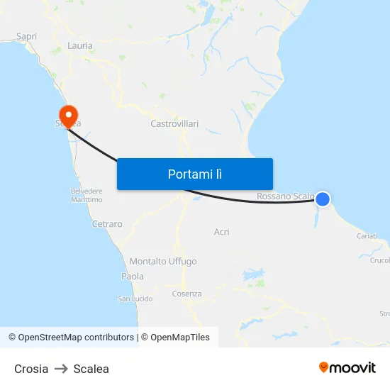 Crosia to Scalea map