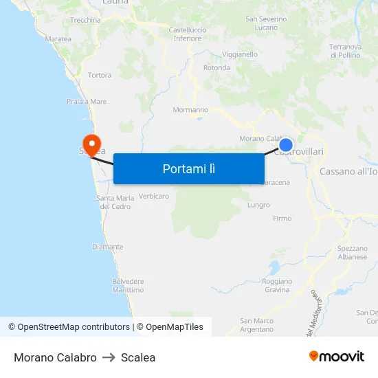 Morano Calabro to Scalea map